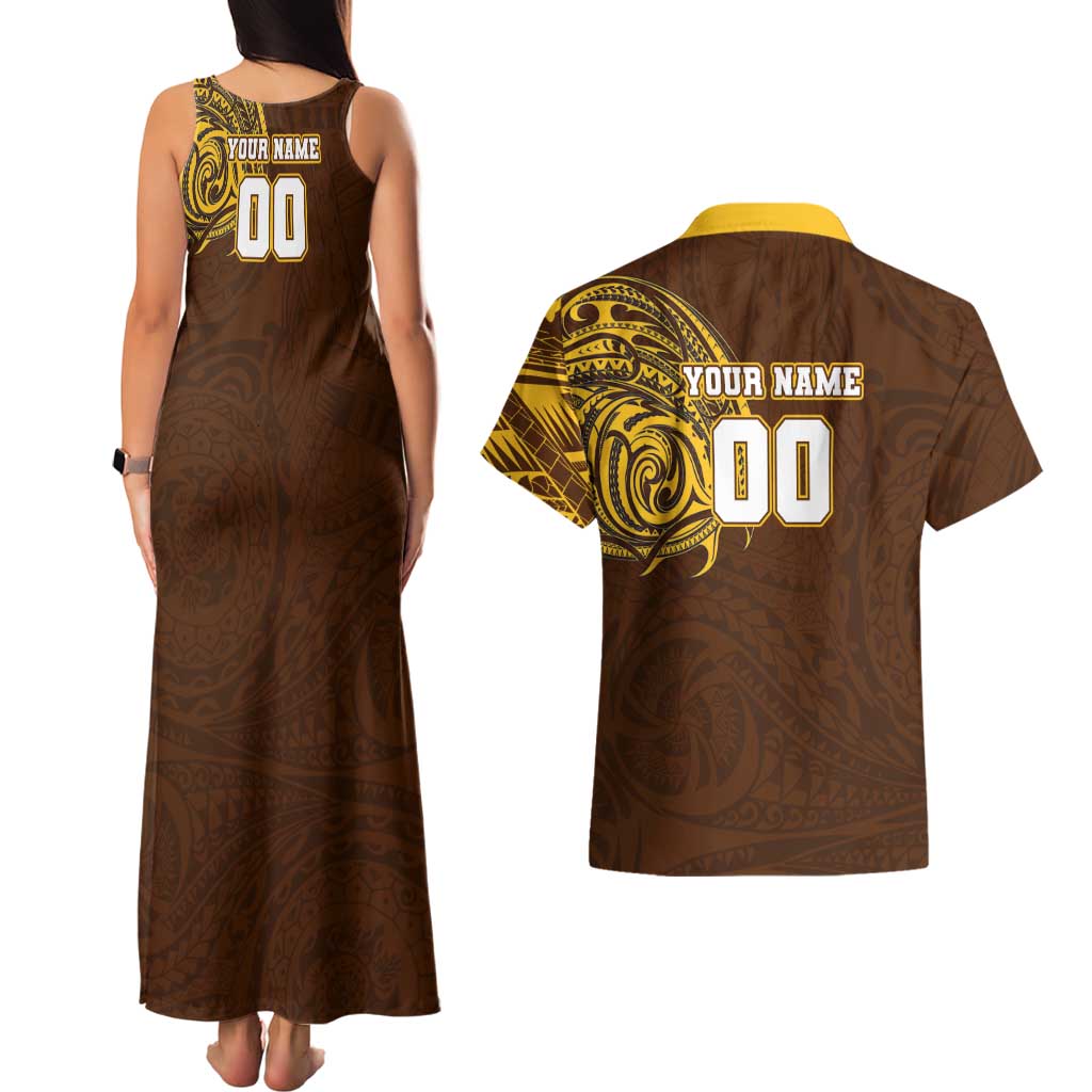 Personalized Hawthorn Hawks Polynesian Couples Matching Tank Maxi Dress and Hawaiian Shirt Tribal Chest and Sleeve Tattoo Heritage Warrior