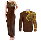 Personalized Hawthorn Hawks Polynesian Couples Matching Tank Maxi Dress and Long Sleeve Button Shirt Tribal Chest and Sleeve Tattoo Heritage Warrior