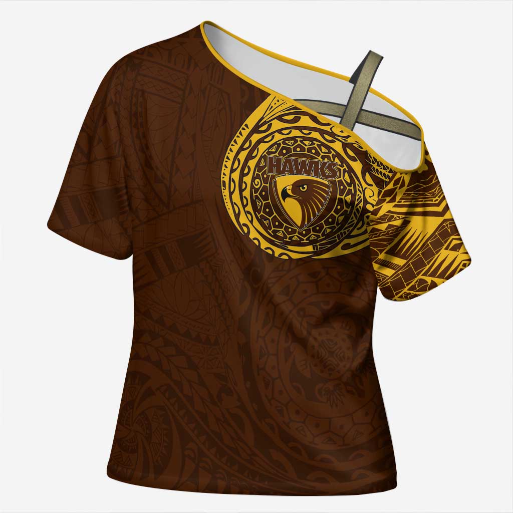 Personalized Hawthorn Hawks Polynesian Cross Shoulder Shirt Tribal Chest and Sleeve Tattoo Heritage Warrior
