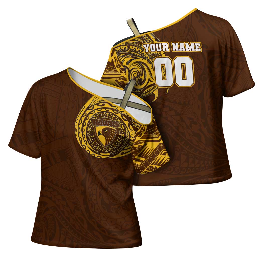 Personalized Hawthorn Hawks Polynesian Cross Shoulder Shirt Tribal Chest and Sleeve Tattoo Heritage Warrior