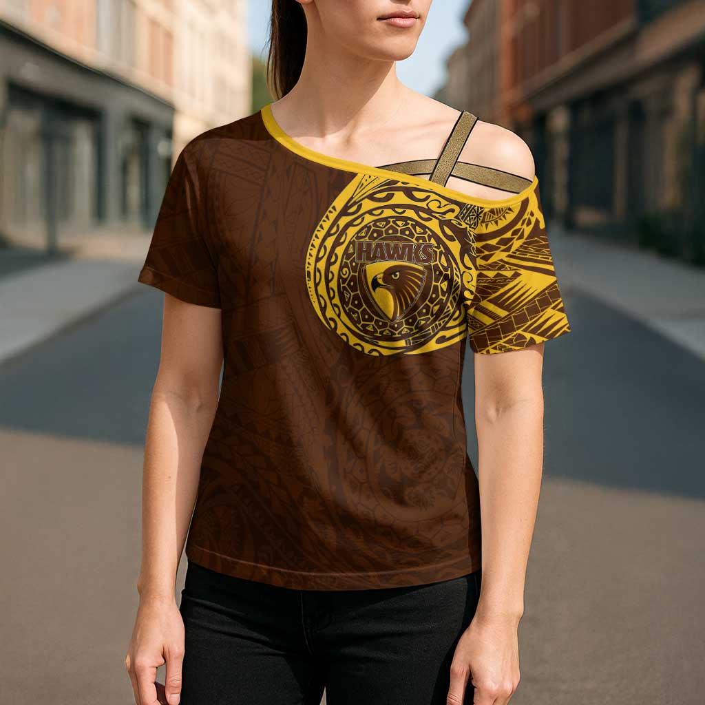 Personalized Hawthorn Hawks Polynesian Cross Shoulder Shirt Tribal Chest and Sleeve Tattoo Heritage Warrior