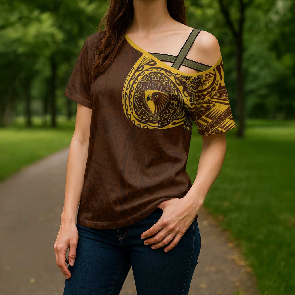 Personalized Hawthorn Hawks Polynesian Cross Shoulder Shirt Tribal Chest and Sleeve Tattoo Heritage Warrior