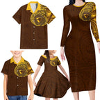 Personalized Hawthorn Hawks Polynesian Family Matching Long Sleeve Bodycon Dress and Hawaiian Shirt Tribal Chest and Sleeve Tattoo Heritage Warrior