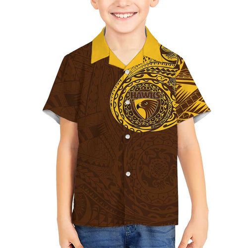 Personalized Hawthorn Hawks Polynesian Family Matching Long Sleeve Bodycon Dress and Hawaiian Shirt Tribal Chest and Sleeve Tattoo Heritage Warrior