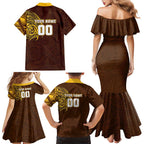 Personalized Hawthorn Hawks Polynesian Family Matching Mermaid Dress and Hawaiian Shirt Tribal Chest and Sleeve Tattoo Heritage Warrior
