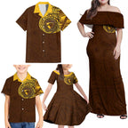 Personalized Hawthorn Hawks Polynesian Family Matching Off Shoulder Maxi Dress and Hawaiian Shirt Tribal Chest and Sleeve Tattoo Heritage Warrior