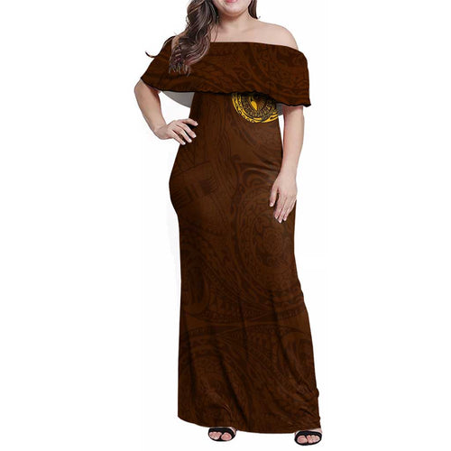 Personalized Hawthorn Hawks Polynesian Family Matching Off Shoulder Maxi Dress and Hawaiian Shirt Tribal Chest and Sleeve Tattoo Heritage Warrior