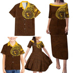 Personalized Hawthorn Hawks Polynesian Family Matching Puletasi and Hawaiian Shirt Tribal Chest and Sleeve Tattoo Heritage Warrior