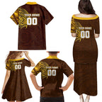 Personalized Hawthorn Hawks Polynesian Family Matching Puletasi and Hawaiian Shirt Tribal Chest and Sleeve Tattoo Heritage Warrior