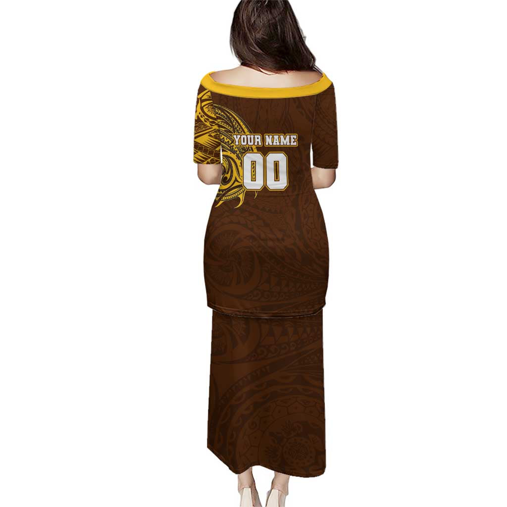 Personalized Hawthorn Hawks Polynesian Family Matching Puletasi and Hawaiian Shirt Tribal Chest and Sleeve Tattoo Heritage Warrior