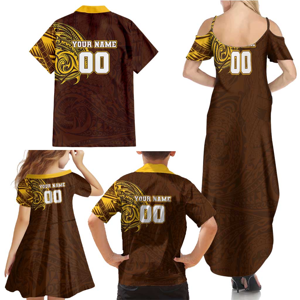 Personalized Hawthorn Hawks Polynesian Family Matching Summer Maxi Dress and Hawaiian Shirt Tribal Chest and Sleeve Tattoo Heritage Warrior