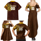 Personalized Hawthorn Hawks Polynesian Family Matching Summer Maxi Dress and Hawaiian Shirt Tribal Chest and Sleeve Tattoo Heritage Warrior