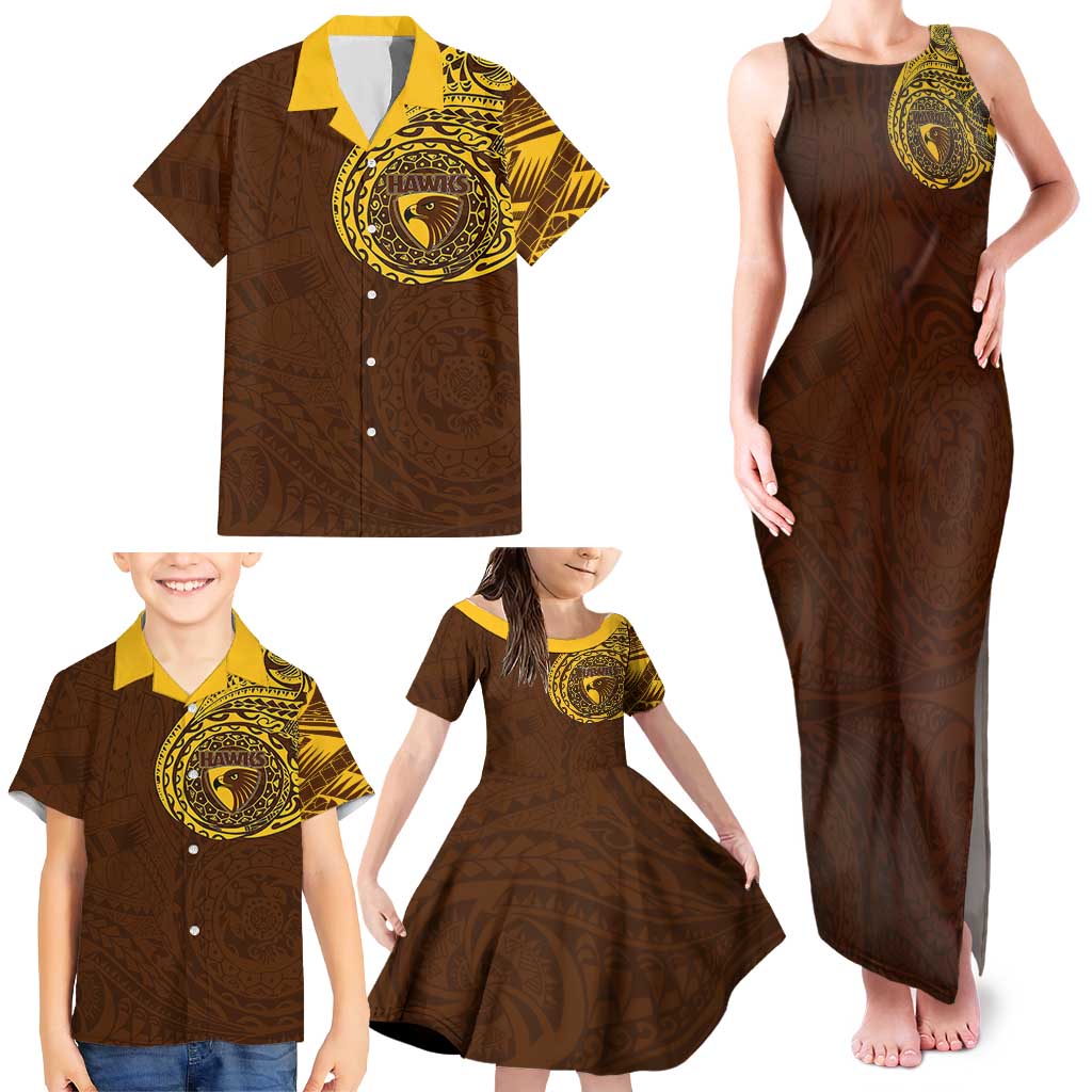 Personalized Hawthorn Hawks Polynesian Family Matching Tank Maxi Dress and Hawaiian Shirt Tribal Chest and Sleeve Tattoo Heritage Warrior