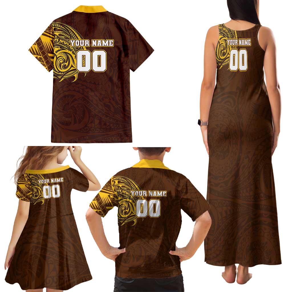 Personalized Hawthorn Hawks Polynesian Family Matching Tank Maxi Dress and Hawaiian Shirt Tribal Chest and Sleeve Tattoo Heritage Warrior