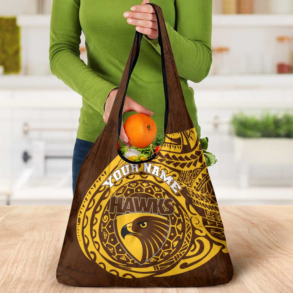 Personalized Hawthorn Hawks Polynesian Grocery Bag Tribal Chest and Sleeve Tattoo Heritage Warrior