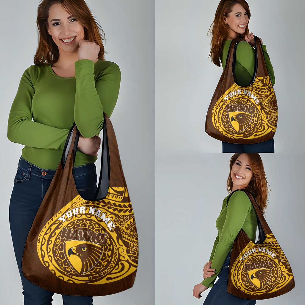 Personalized Hawthorn Hawks Polynesian Grocery Bag Tribal Chest and Sleeve Tattoo Heritage Warrior