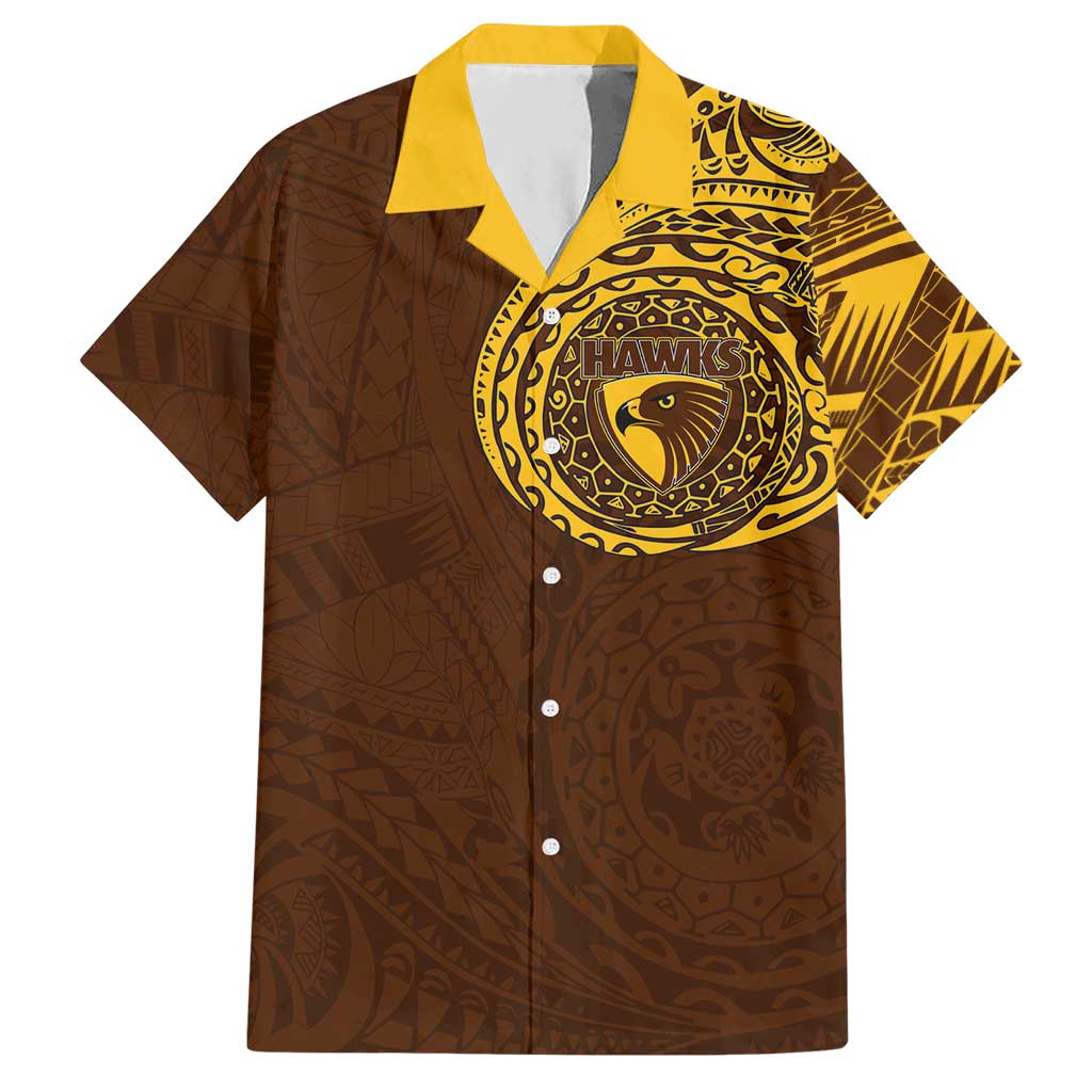 Personalized Hawthorn Hawks Polynesian Hawaiian Shirt Tribal Chest and Sleeve Tattoo Heritage Warrior