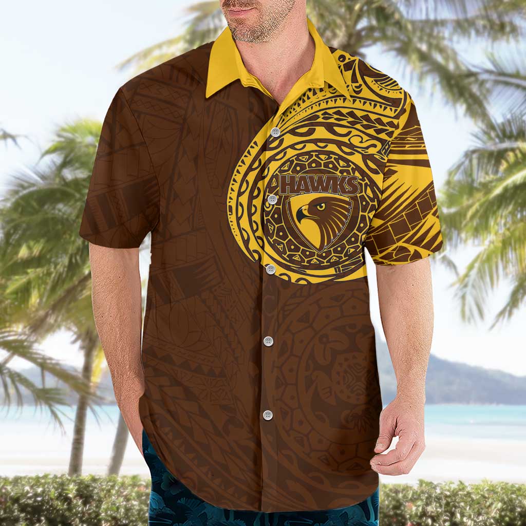 Personalized Hawthorn Hawks Polynesian Hawaiian Shirt Tribal Chest and Sleeve Tattoo Heritage Warrior