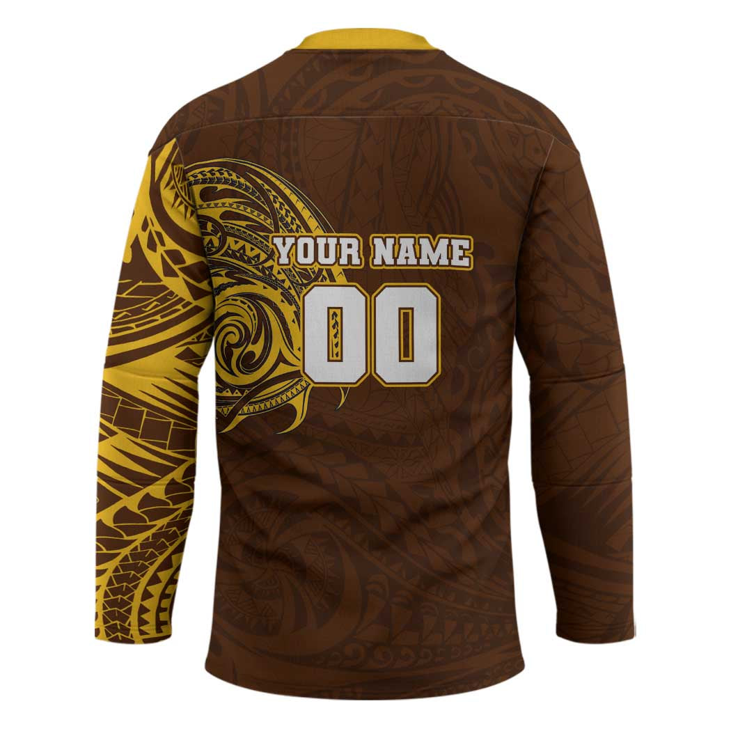 Personalized Hawthorn Hawks Polynesian Hockey Jersey Tribal Chest and Sleeve Tattoo Heritage Warrior