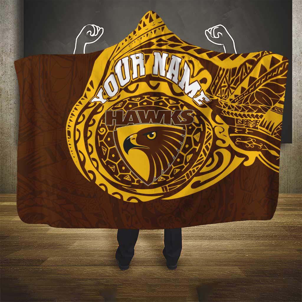 Personalized Hawthorn Hawks Polynesian Hooded Blanket Tribal Chest and Sleeve Tattoo Heritage Warrior