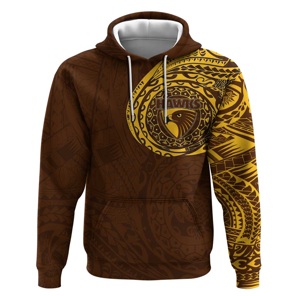 Personalized Hawthorn Hawks Polynesian Hoodie Tribal Chest and Sleeve Tattoo Heritage Warrior