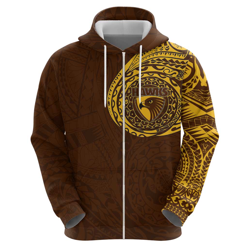 Personalized Hawthorn Hawks Polynesian Hoodie Tribal Chest and Sleeve Tattoo Heritage Warrior