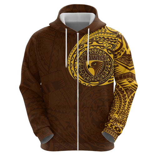 Personalized Hawthorn Hawks Polynesian Hoodie Tribal Chest and Sleeve Tattoo Heritage Warrior