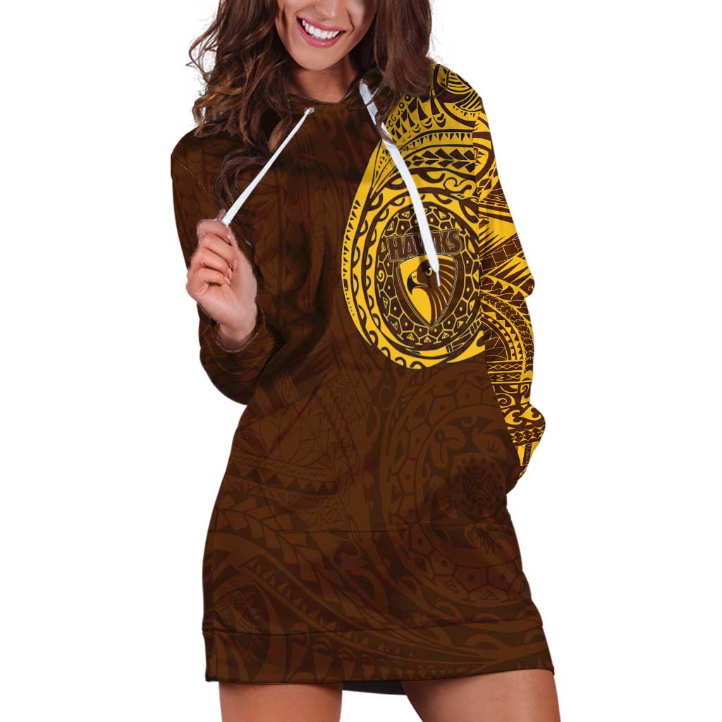 Personalized Hawthorn Hawks Polynesian Hoodie Dress Tribal Chest and Sleeve Tattoo Heritage Warrior