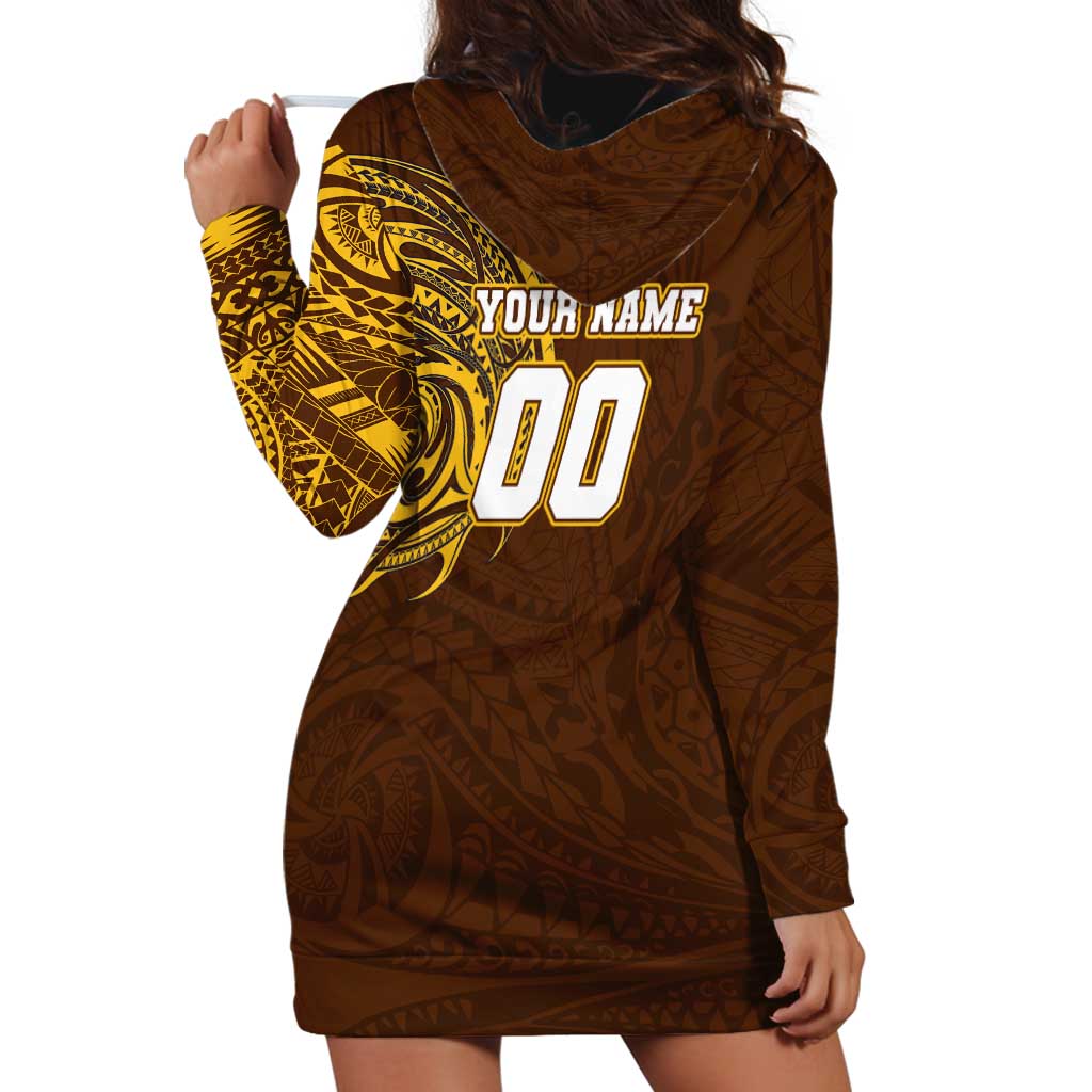 Personalized Hawthorn Hawks Polynesian Hoodie Dress Tribal Chest and Sleeve Tattoo Heritage Warrior