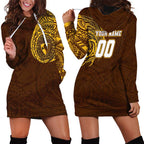Personalized Hawthorn Hawks Polynesian Hoodie Dress Tribal Chest and Sleeve Tattoo Heritage Warrior