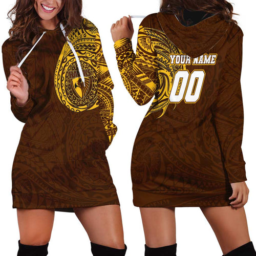 Personalized Hawthorn Hawks Polynesian Hoodie Dress Tribal Chest and Sleeve Tattoo Heritage Warrior