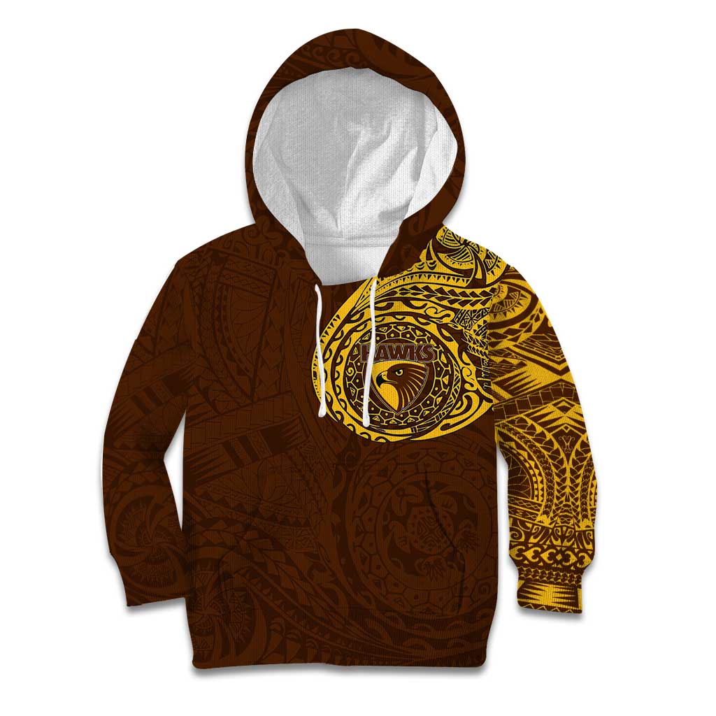 Personalized Hawthorn Hawks Polynesian Kid Hoodie Tribal Chest and Sleeve Tattoo Heritage Warrior
