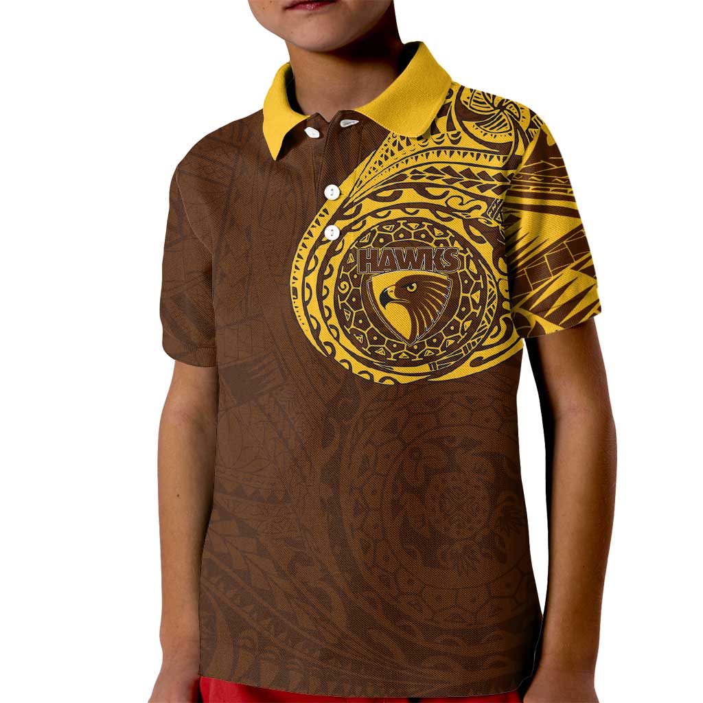 Personalized Hawthorn Hawks Polynesian Kid Polo Shirt Tribal Chest and Sleeve Tattoo Heritage Warrior