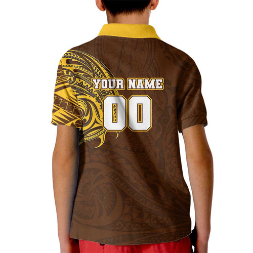 Personalized Hawthorn Hawks Polynesian Kid Polo Shirt Tribal Chest and Sleeve Tattoo Heritage Warrior