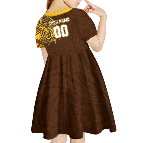 Personalized Hawthorn Hawks Polynesian Kid Short Sleeve Dress Tribal Chest and Sleeve Tattoo Heritage Warrior