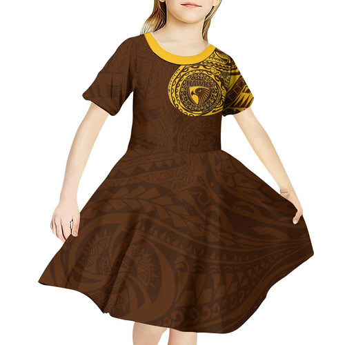 Personalized Hawthorn Hawks Polynesian Kid Short Sleeve Dress Tribal Chest and Sleeve Tattoo Heritage Warrior