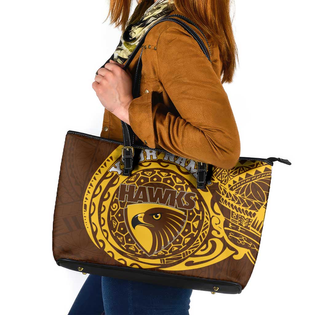 Personalized Hawthorn Hawks Polynesian Leather Tote Bag Tribal Chest and Sleeve Tattoo Heritage Warrior