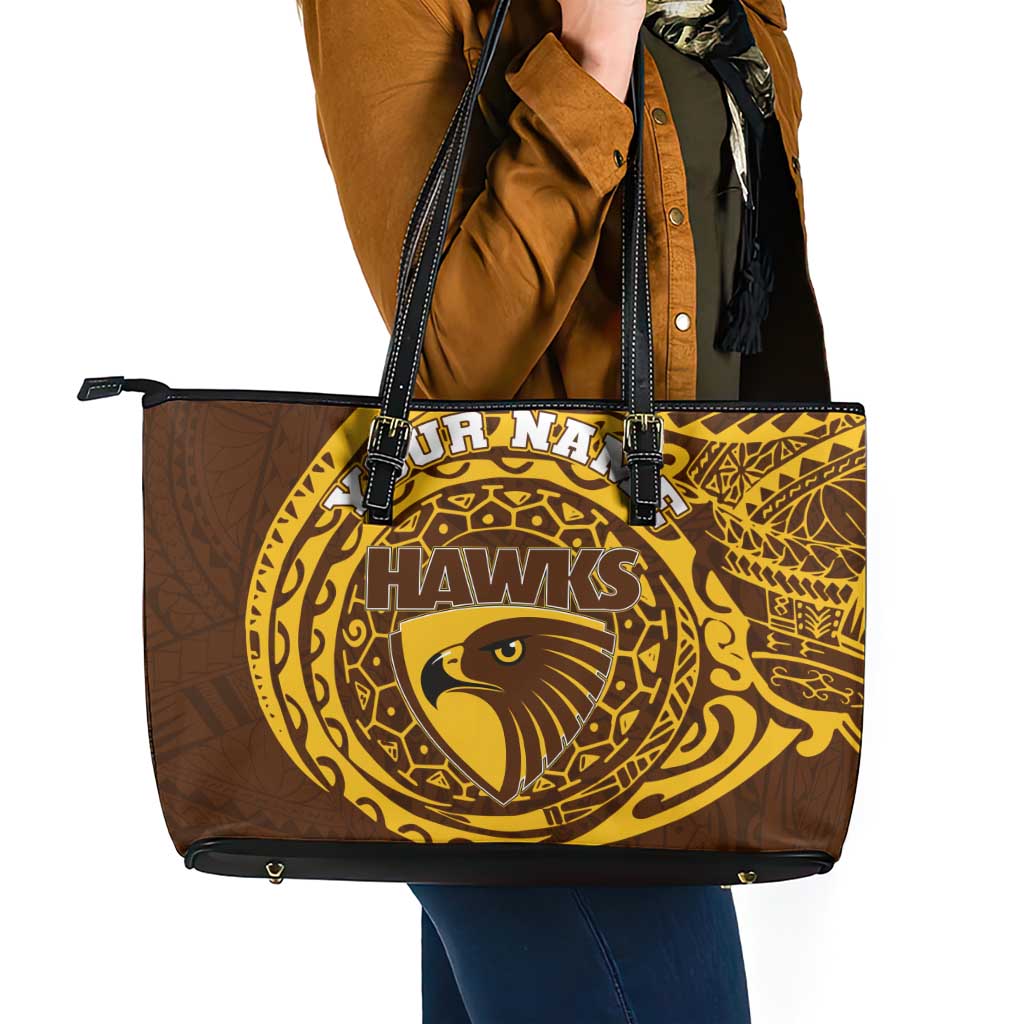 Personalized Hawthorn Hawks Polynesian Leather Tote Bag Tribal Chest and Sleeve Tattoo Heritage Warrior
