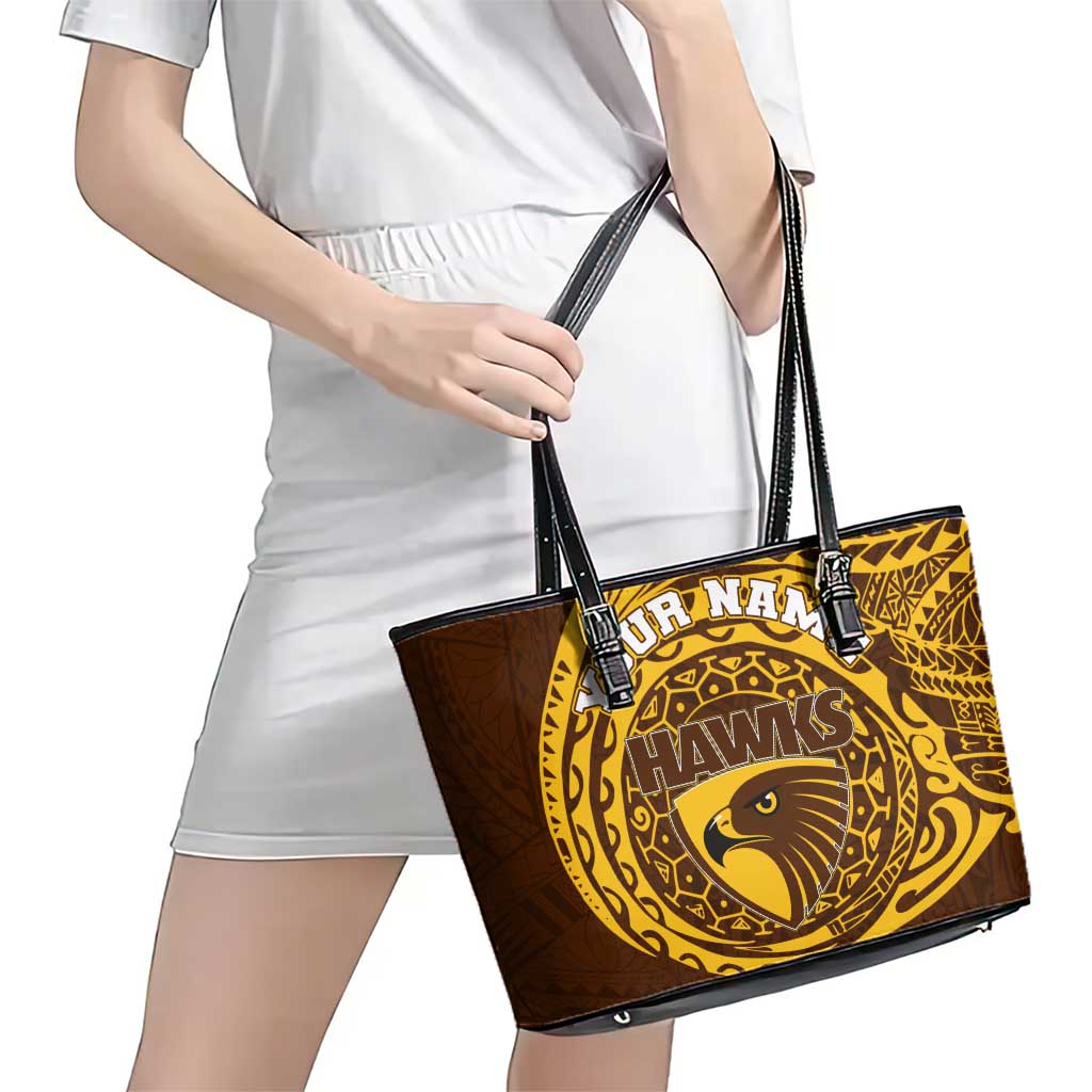 Personalized Hawthorn Hawks Polynesian Leather Tote Bag Tribal Chest and Sleeve Tattoo Heritage Warrior