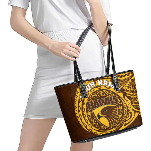 Personalized Hawthorn Hawks Polynesian Leather Tote Bag Tribal Chest and Sleeve Tattoo Heritage Warrior