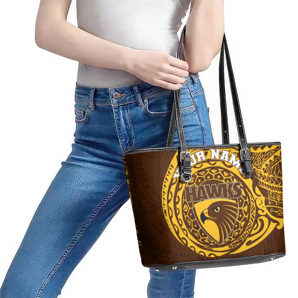 Personalized Hawthorn Hawks Polynesian Leather Tote Bag Tribal Chest and Sleeve Tattoo Heritage Warrior