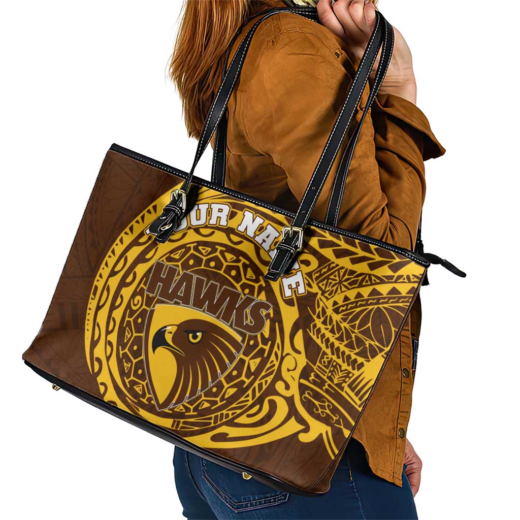 Personalized Hawthorn Hawks Polynesian Leather Tote Bag Tribal Chest and Sleeve Tattoo Heritage Warrior