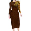 Personalized Hawthorn Hawks Polynesian Long Sleeve Bodycon Dress Tribal Chest and Sleeve Tattoo Heritage Warrior