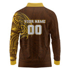 Personalized Hawthorn Hawks Polynesian Long Sleeve Polo Shirt Tribal Chest and Sleeve Tattoo Heritage Warrior