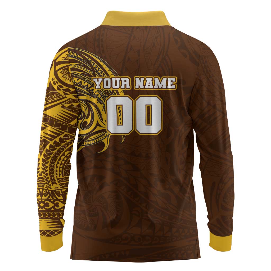 Personalized Hawthorn Hawks Polynesian Long Sleeve Polo Shirt Tribal Chest and Sleeve Tattoo Heritage Warrior