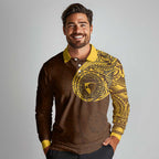 Personalized Hawthorn Hawks Polynesian Long Sleeve Polo Shirt Tribal Chest and Sleeve Tattoo Heritage Warrior