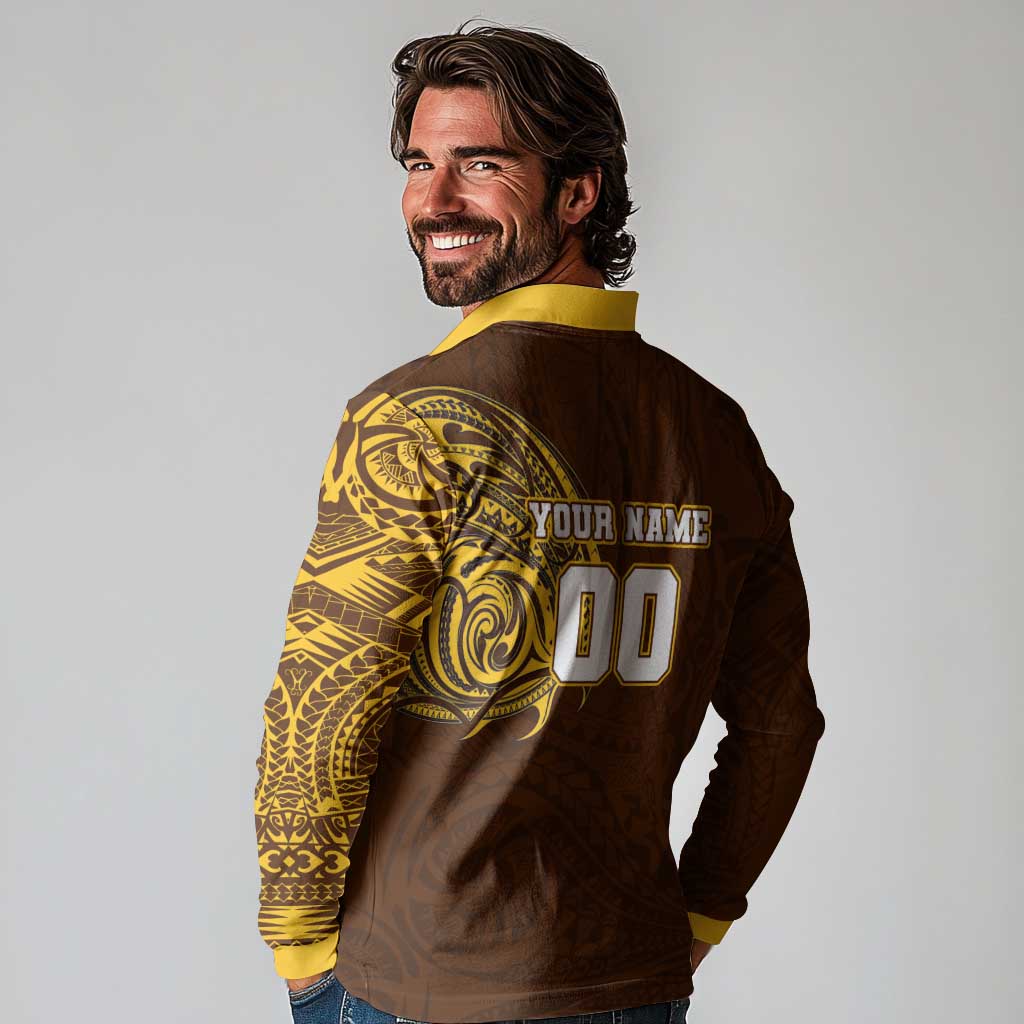 Personalized Hawthorn Hawks Polynesian Long Sleeve Polo Shirt Tribal Chest and Sleeve Tattoo Heritage Warrior
