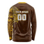 Personalized Hawthorn Hawks Polynesian Long Sleeve Shirt Tribal Chest and Sleeve Tattoo Heritage Warrior