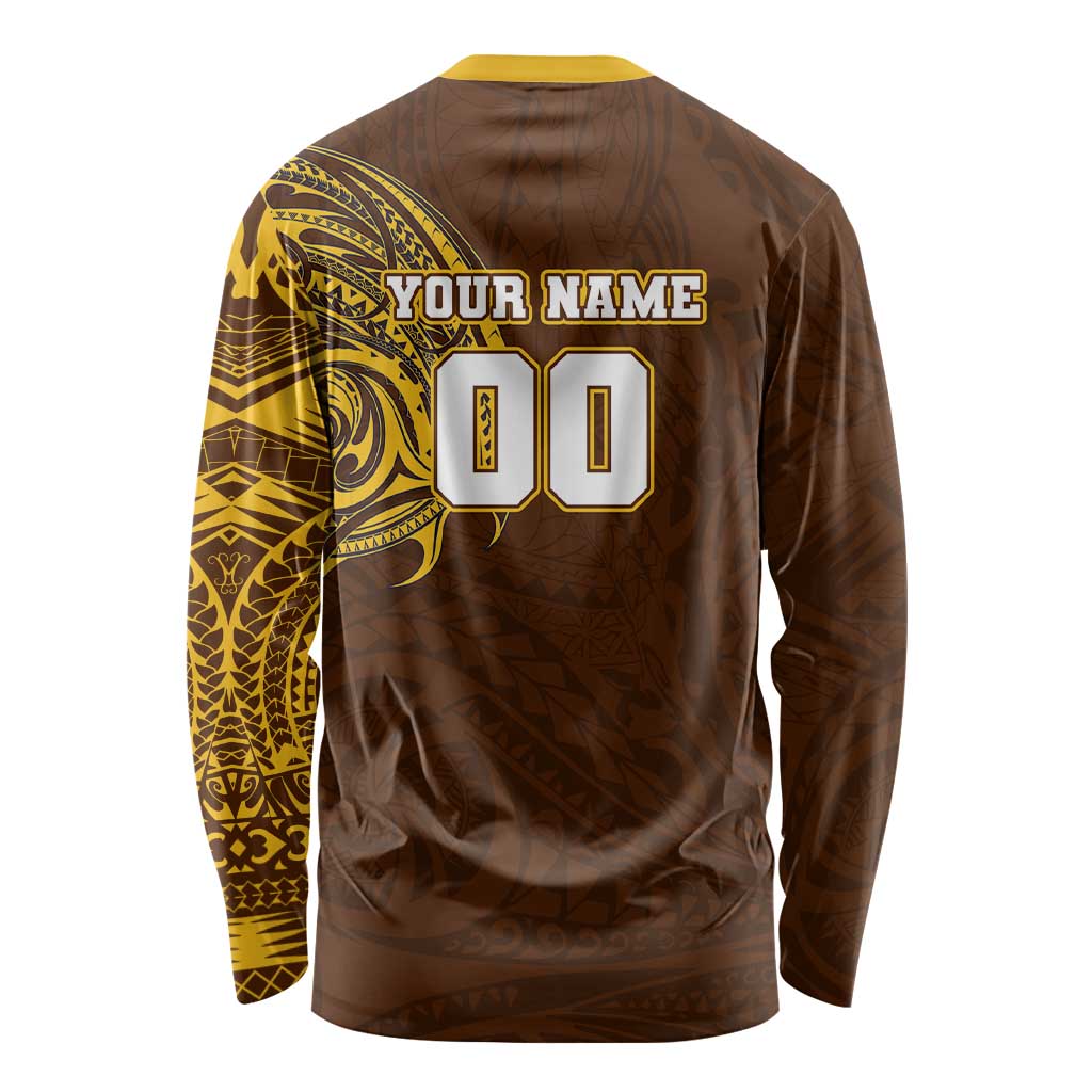 Personalized Hawthorn Hawks Polynesian Long Sleeve Shirt Tribal Chest and Sleeve Tattoo Heritage Warrior
