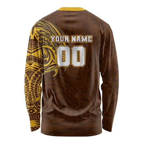 Personalized Hawthorn Hawks Polynesian Long Sleeve Shirt Tribal Chest and Sleeve Tattoo Heritage Warrior
